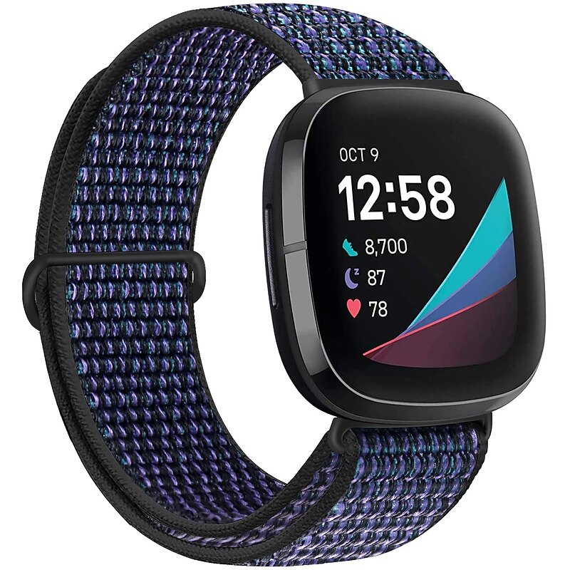 INF Nylon Armband Für Fitbit Versa 3 | Weiches, Verstellbares Sportband | Schwarz | Atmungsaktiv & Bequem