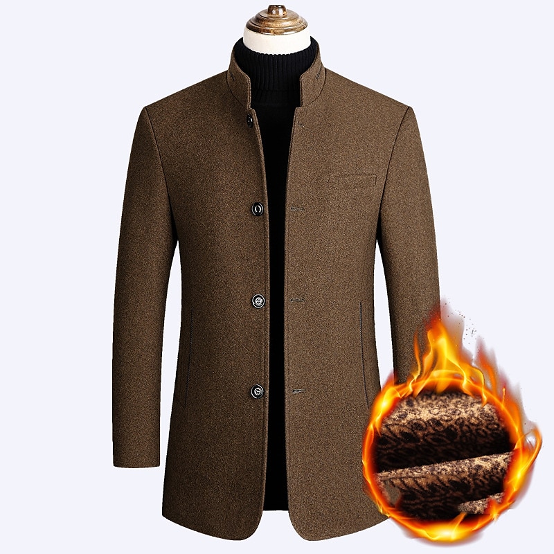 Wool Solid Color Woolen Cloth Button Business Men's Overcoat Jacket