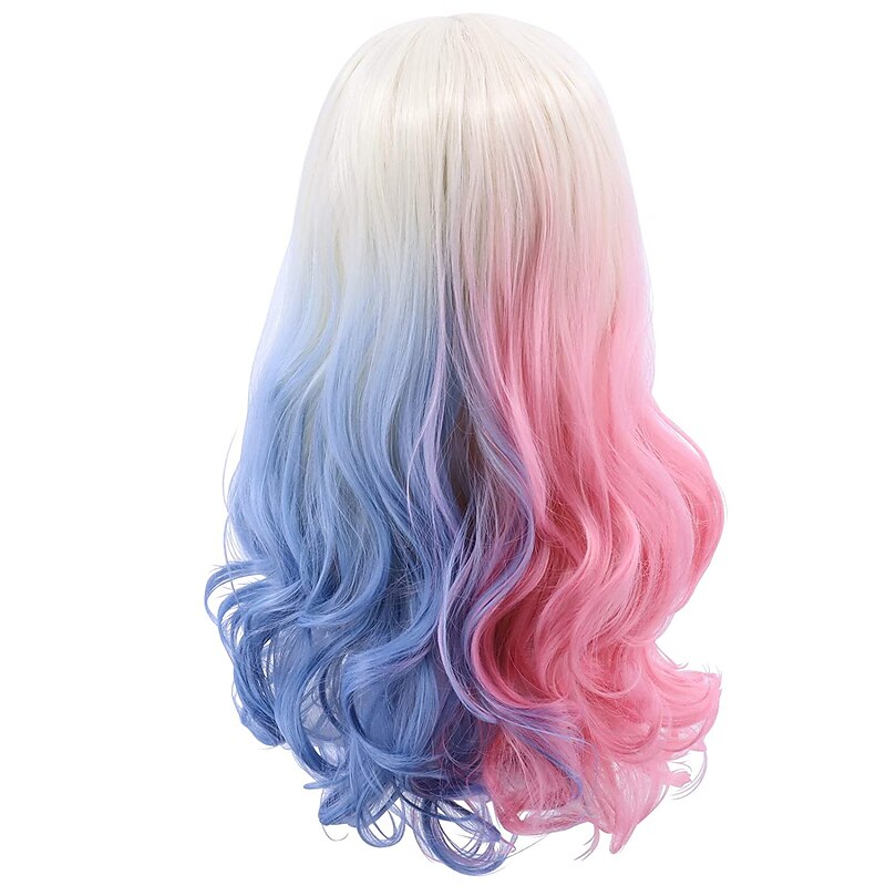 Peluca De Harley Quinn Para Mujer - Larga, Con Mechas Rubia, Azul Y Rosa, Para Cosplay Y Fiestas