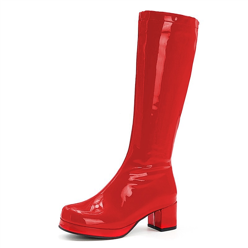 Women's White Patent Knee-High Platform Boots with Side