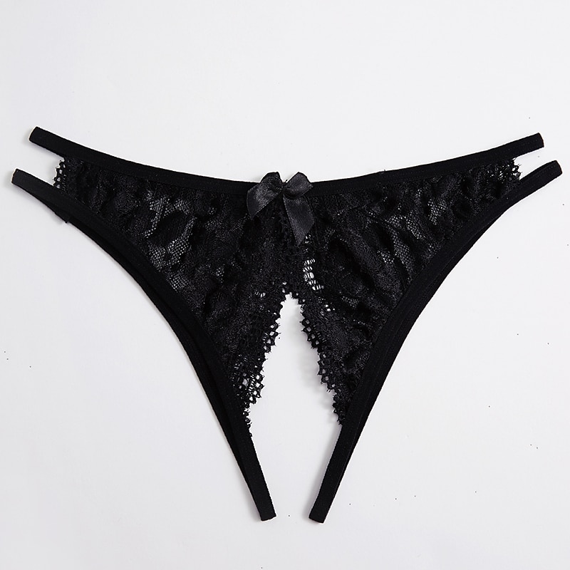 Women's Panties 1box Jacquard Nylon Lace Open Crotch Black White
