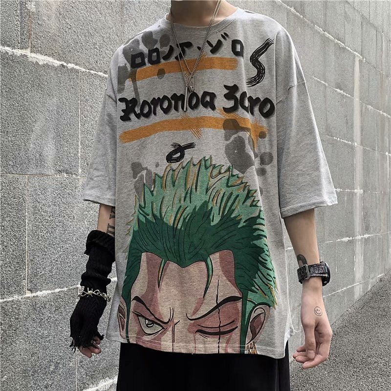 Sybnwnwm Anime One Piece Shirt Men Luffy Roronoa Zoro Chopper T-Shirt Unisex 3D Pritneted Casual Tops Black D