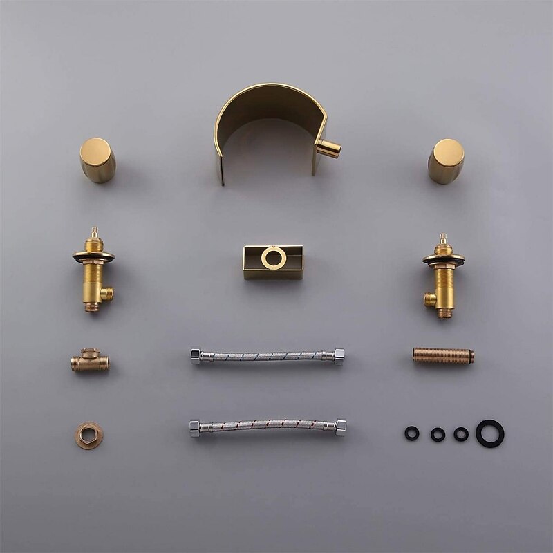 BANGPU Waschbecken-Armatur In Gebürstetem Gold – Wasserfall-Design, 2 Kristallgriffe, 3-Loch-Montage