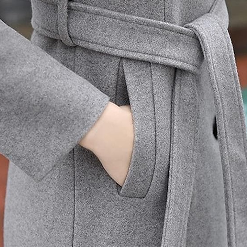 Women's Winter Coat Belted Overcoat Single Breasted Lapel Pea Coat