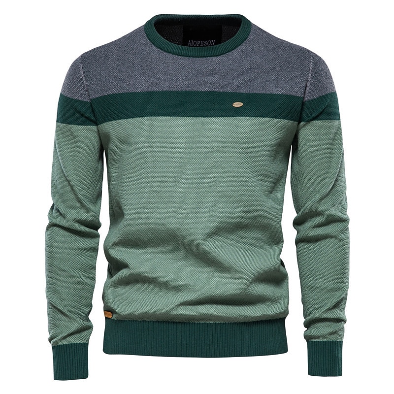 Uomo Bianco Pullover Maglione Girocollo Colorblock - Foto 9