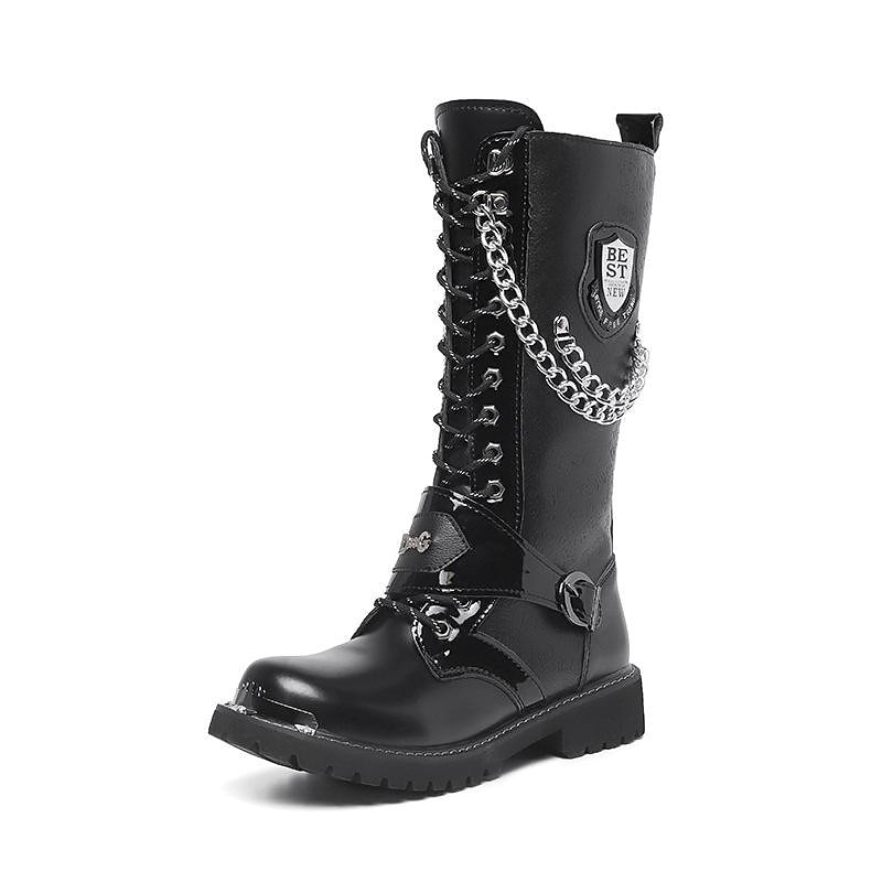Men's Gothic Punk Motorcycle Boots with Chains and Metal