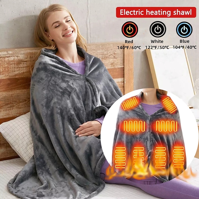 Poncho châle chauffant en peluche portable pour couverture chauffante  électrique à double usage pour bureau à domicile