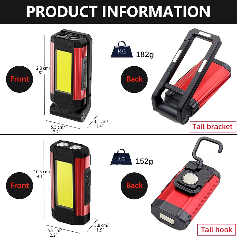 Lanterne LED COB Portable – Rechargeable USB – Aimantée – Camping/Urgence