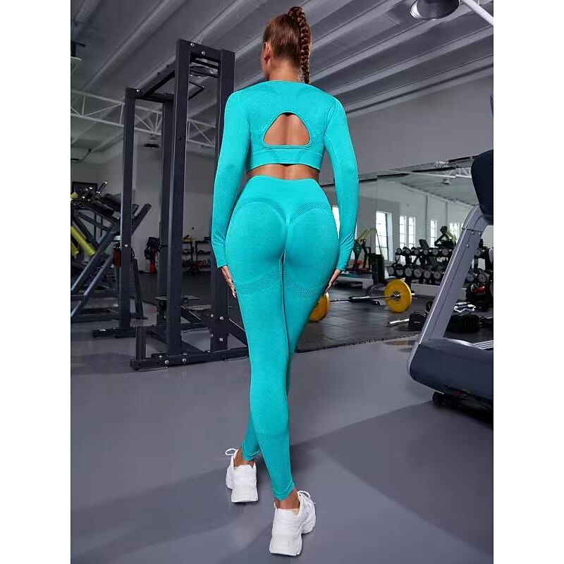 Women's Workout Sets 2 Piece Thumbhole Solid Color Clothing Suit