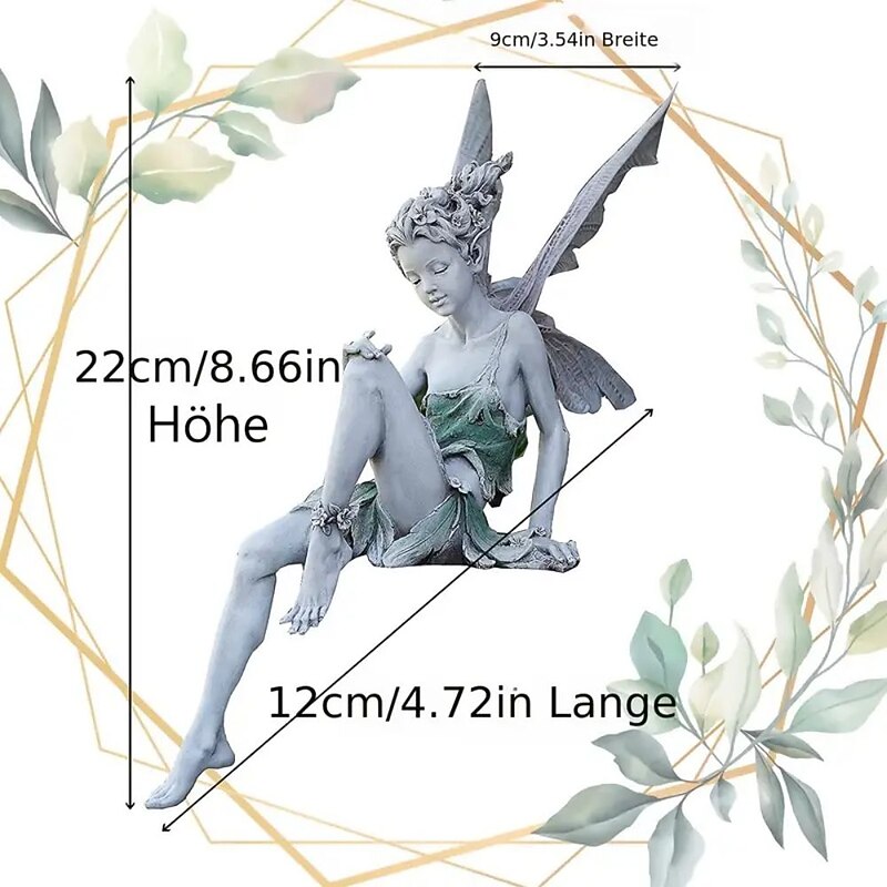 Statua da giardino delle fate, statua da giardino seduta, in resina, statua di fata seduta con ali, scultura in miniatura per giardino, patio Statua da giardino delle fate, statua da giardino seduta, in resina, statua di fata seduta con ali, scultura in miniatura per giardino, patio