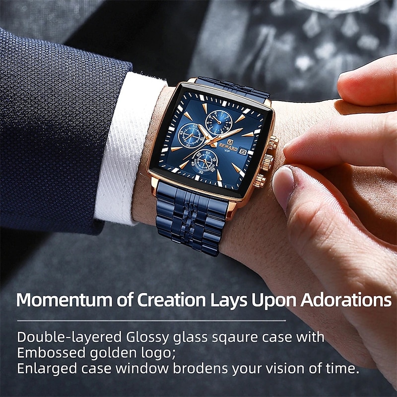 REWARD Rectangle Men's Watches Quartz Wristwatches Luxury Business