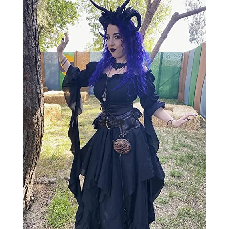 Abito Medievale Donna In Velluto Con Maniche A Campana - Lungo E Gotico Per Feste - Foto 3