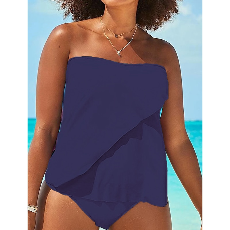 Women's Swimwear Tankini 2 Piece Plus Size Swimsuit 2 Piece Modest Swimwear  Open Back Printing for Big Busts Striped Color B…