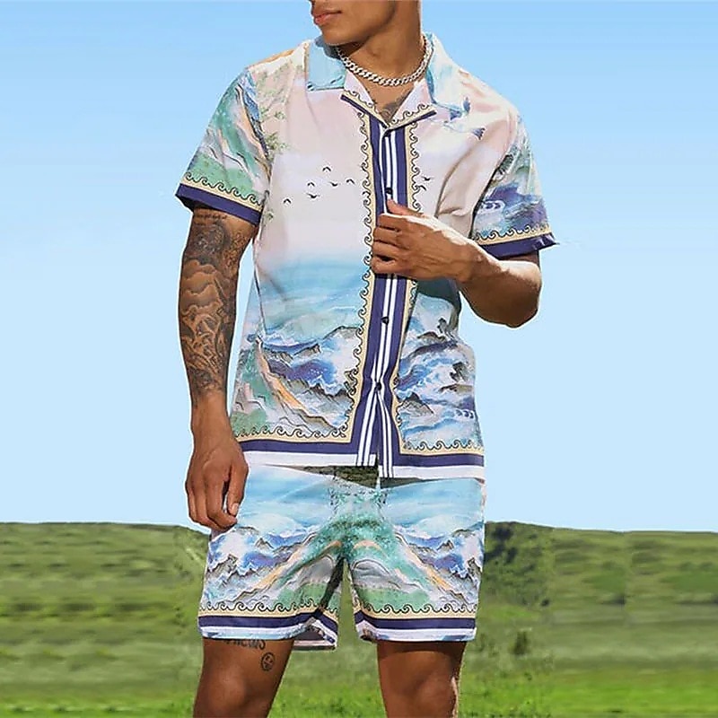 Men's Butterfly Leaves Shirt Set Short Sleeve Tropical Fashion Hawaiian  Casual Holiday Beach Summer Spring Cuban Collar Print Black Black / Green  Light Green Black / Purple Blue 2024 - HUF 15789