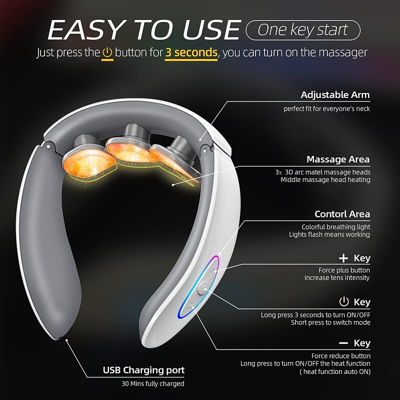 Auxoliev Neck Massager for Pain Relief Deep Tissue, FSA HSA Eligible Items, Electric Pulse Neck Massager with Heat, 9 Modes 50 Levels Cordless