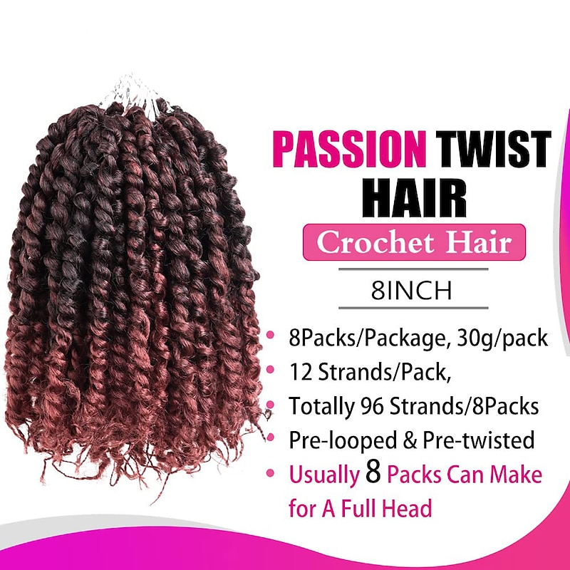 8 Packs Pre-twisted Passion Twist Crochet Hair for Black Women 8 Inch  Passion Twist Hair Pre-looped Crochet Braids Bohemian Hair Synthetic  Braiding Hair Extensions 2024 - $42.99