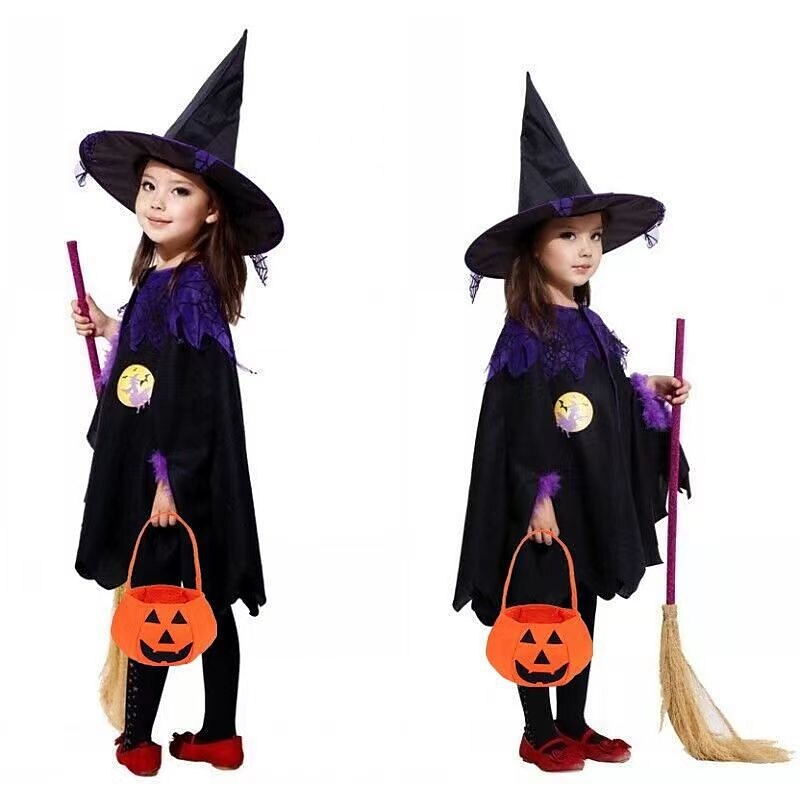 3-12years Halloween Cosplay Children Full Sleeve Tiered Witch Ghost Vampire Dress For Girls Masquerade Party Stage Play Costumes