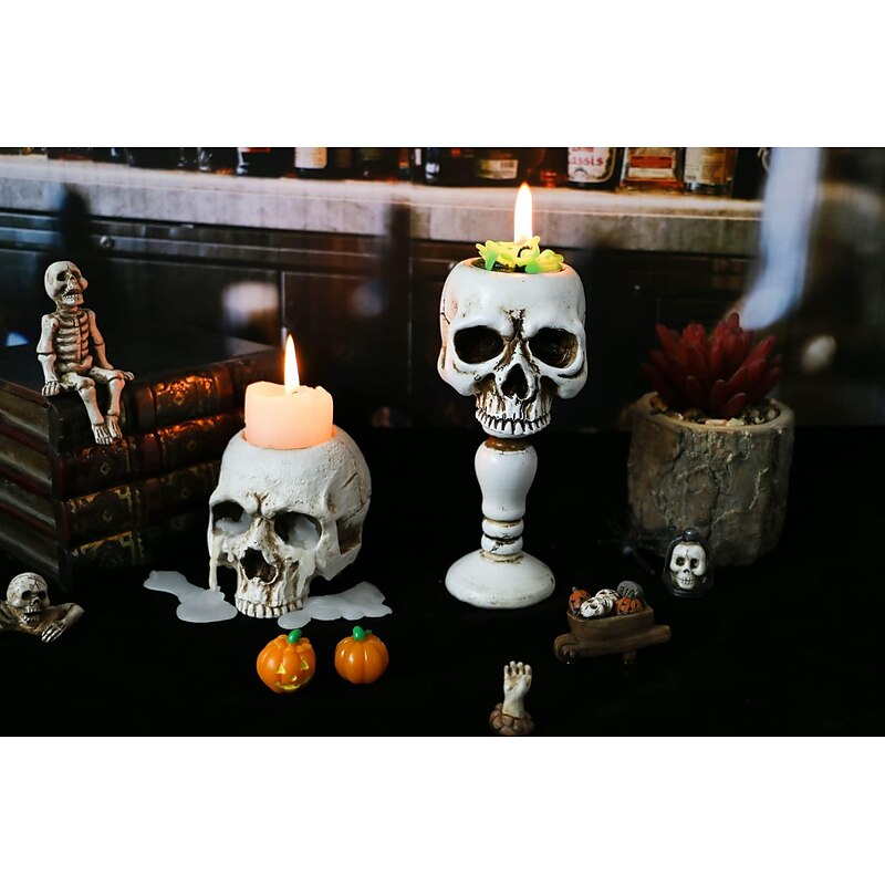 Skull Candle Holder - Gothic Shed Tears Human Skull Tealight Candle Holder Novelty Skull Bone Candlestick Halloween Home BarParty Tabletop Decor