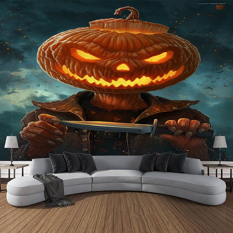 Halloween ハロウィン　タペストリー　　背景　　撮影　大きいかぼちゃ　秋 送料無料】【125×80cm】c☆ハロウィン 背景 タペストリー 飾り