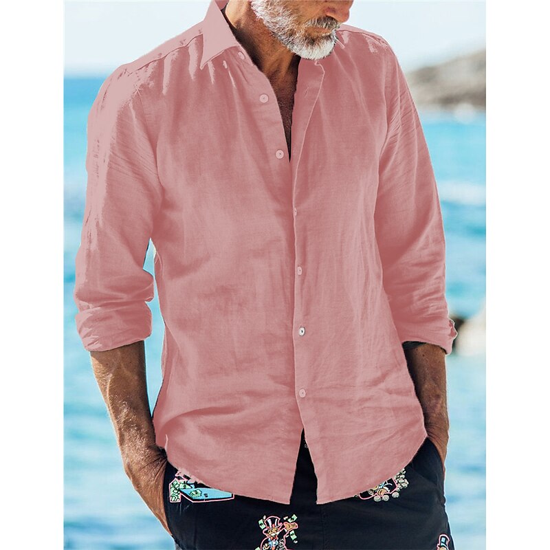 Men's Light Pink Super Soft Black Button Premium Linen Cotton Shirt