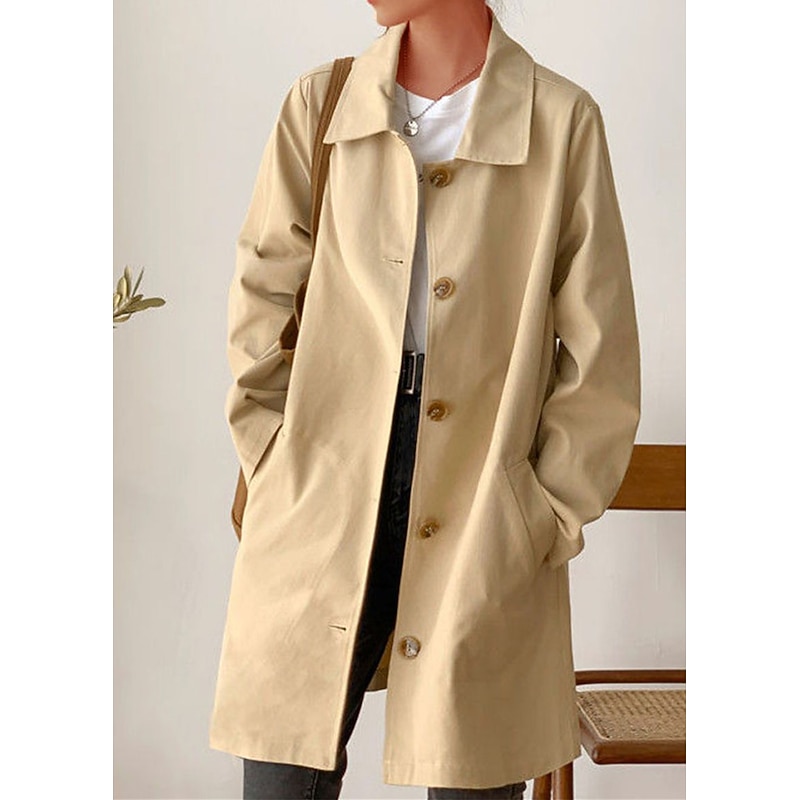 Women's Trench Coat Single Breasted Lapel Overcoat Fall