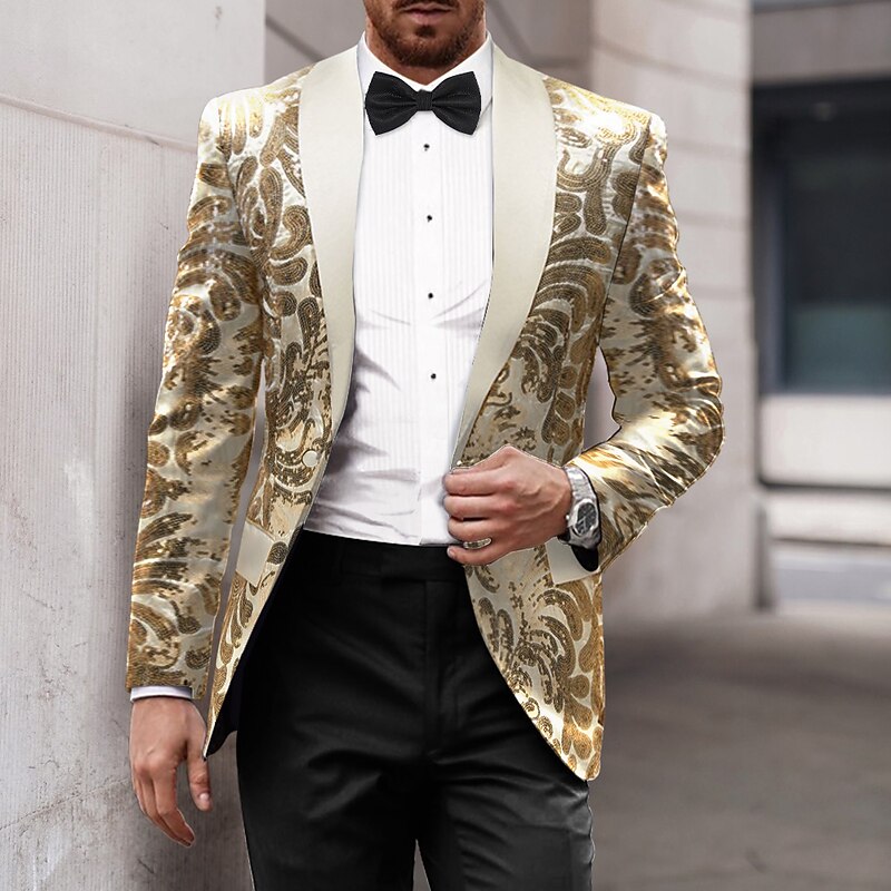 Men's Blazer Jacket Tuxedo Party Sparkle Casual Pattern Red