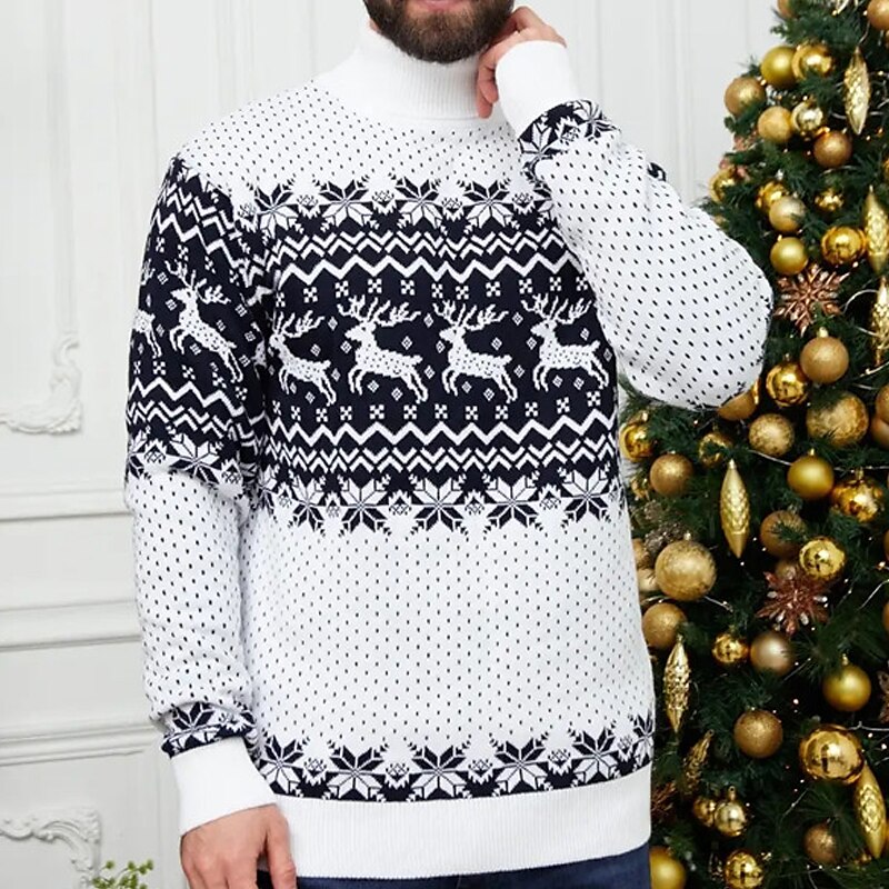 Mens Christmas Sweaters Elk Snowflake Graphic Casual Pullover Knitted  Fashion Jumper Tops Long Sleeve Loose Comfort Sweater