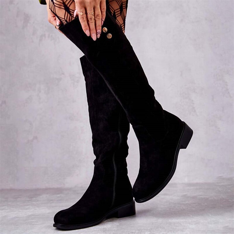 Bottes Montantes Femme En Daim – Talons Carrés, Mollet Large Froncé, Semelle Antidérapante – Mode Hiver 2025 Confortable - 4