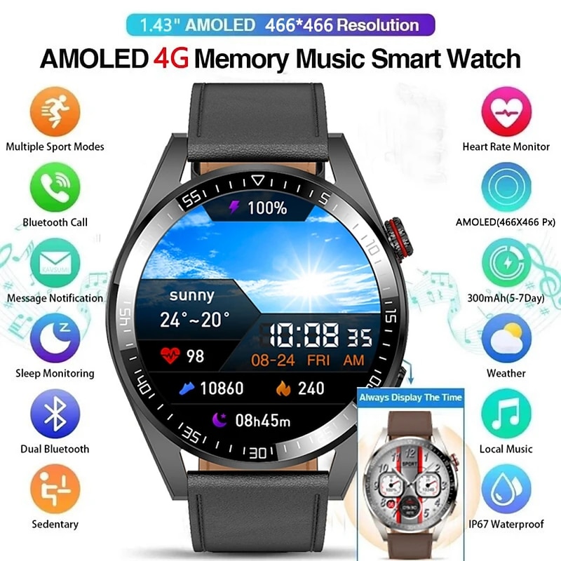 Smartwatch Hombre Impermeable Reloj Intelligent 1.43 Amoled