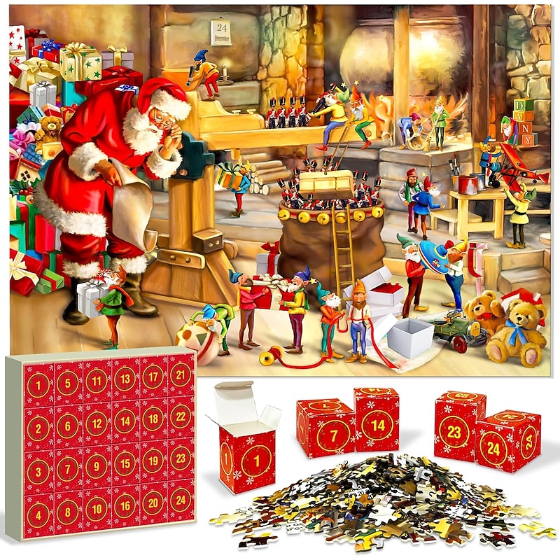 Adventskalender Weihnachtspuzzle 2024 – 24 Tage Countdown Puzzle Für Erwachsene & Kinder, 1008 Teile, 60 X 50 Cm