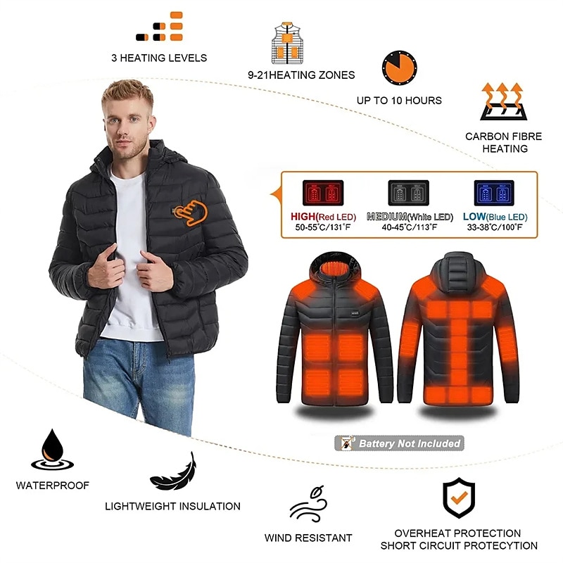 21/9/4 Areas Heated Jacket For Men Women USB Electric Heating Jackets  Winter Outdoor Warm Sports Thermal Parka Coat Vest for Hunting Hiking  Camping Fishing 2024 - $29.99
