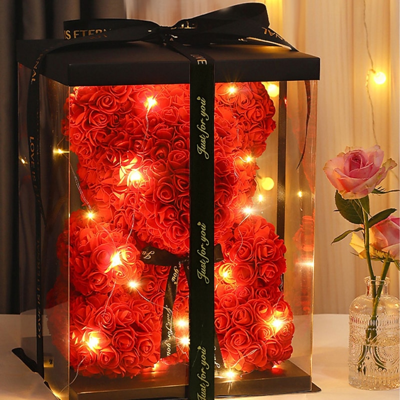 Orsacchiotto Di Rose Rosa – Regalo Originale Con Fiori Stabilizzati Per Mamma, Fidanzata E Ragazze – Compleanno, San Valentino