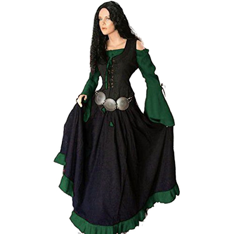 green emerald velvet dress Plus Size Halloween Cosplay Medieval Renaissance Costumes Dress  Hiipps