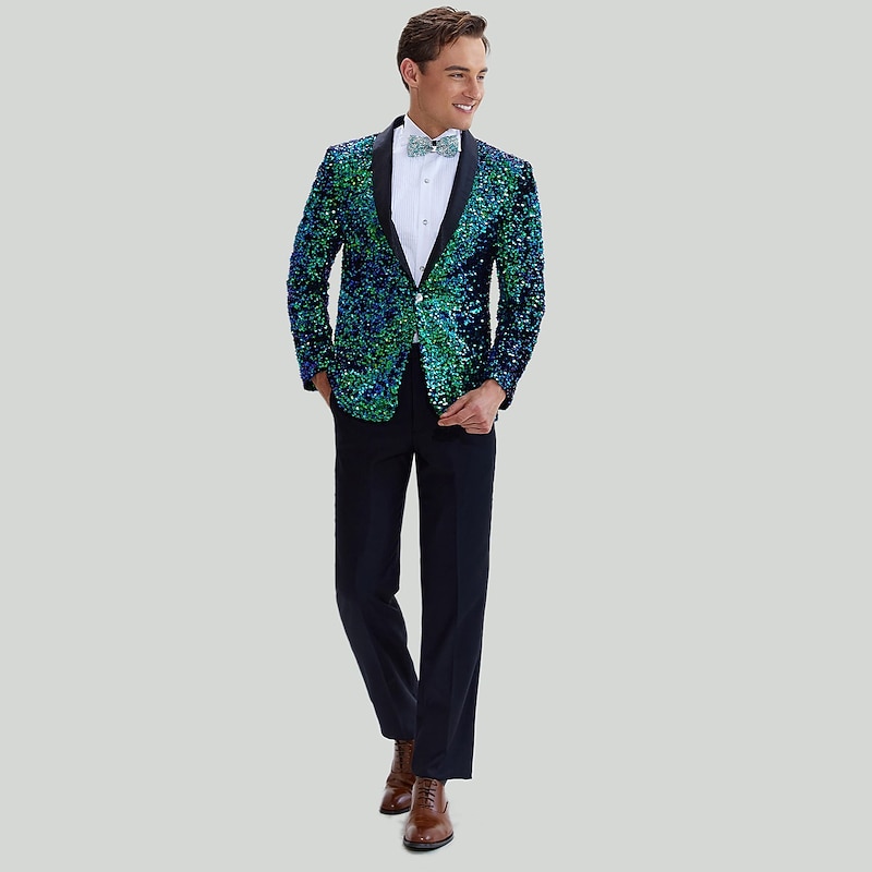 Veste Paillettes Homme Disco Années 70-80 – Blazer Ajusté à Un Bouton – Costume Fête Scintillant – Idéal Soirée & Mariage