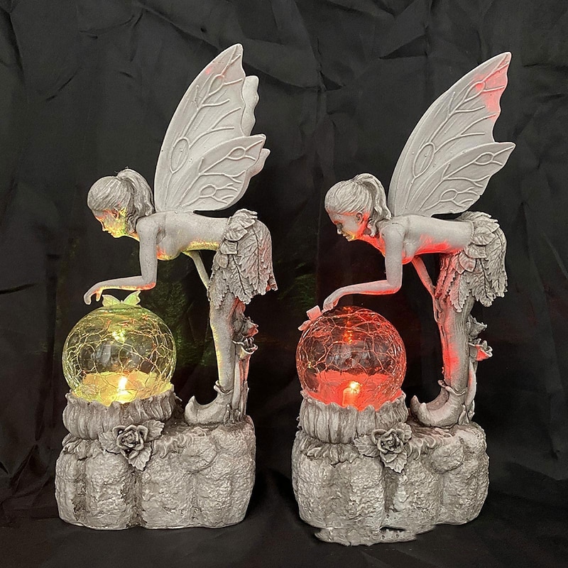2025年 花の妖精の像が照らす女の子の装飾、屋外の庭、中庭、天使の
