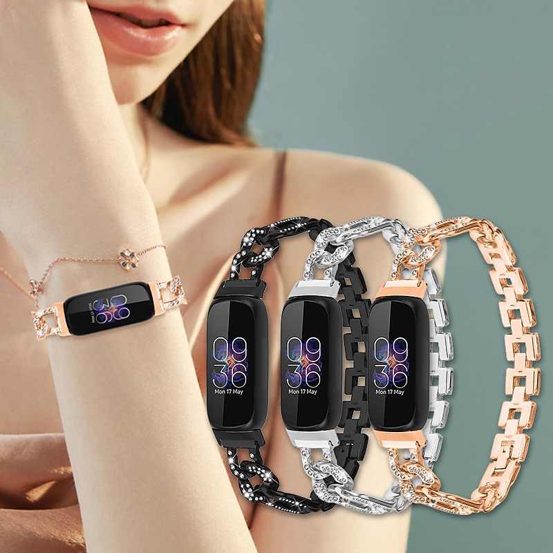 AISPORTS Armband Für Fitbit Sense/Versa 3 – Metall-Strass-Armband, Verstellbar 14-20,5 Cm, Inkl. Werkzeug