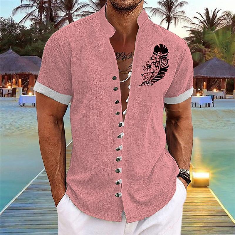 Men's Floral Feathers Summer Hawaiian Shirt Aloha Shirt
