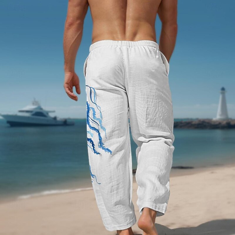 韓国人気[SWIMCITY♥] [ 2nd ] Lazy days pants YSERB Mens Linen Drawstring Pants Lightweight Casual Yoga