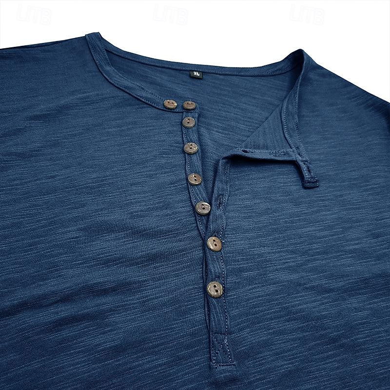 Camiseta Henley Masculina - Algodão Confortável Com Botões | Básica E Estilosa Para O Dia A Dia