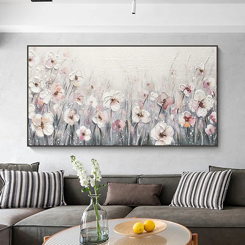 Dipinto A Olio Su Tela - Fiore Di Peonia Blu Con Lamine D'Oro, Stile Astratto Moderno, Per Soggiorno E Sala Da Pranzo