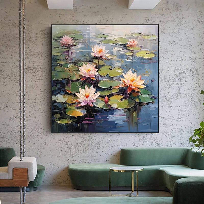 2026年 手作りオリジナル蓮の花油絵キャンバス壁アート装飾ミニマ
