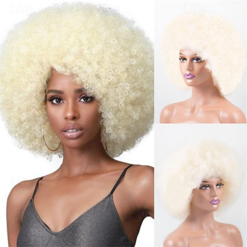 Parrucca Uomo Donna Carnevale Corta Riccioli Corti Afro Biondo Scopa - Foto 4