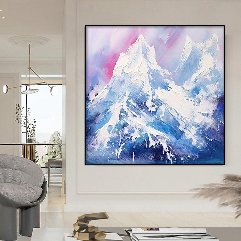 2025年 抽象的な雪山の油絵手作り風景油絵キャンバス現代の白い