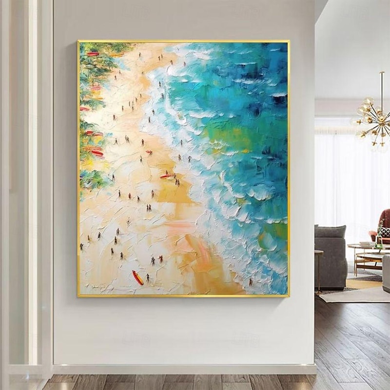 2026年 手作り油絵キャンバス壁アート装飾抽象夏海景絵画ビーチ海の家