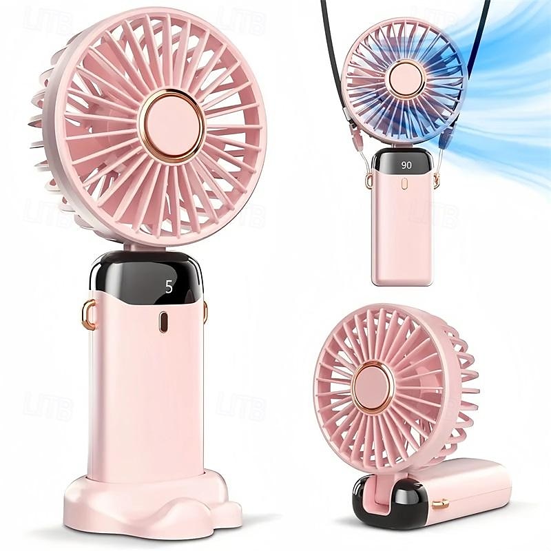2 Pezzi Ventilatore Portatile Pieghevole, Mini Ventaglio Elettrico Ricaricabile USB, 5 Velocità, Silenzioso, Perfetto Per Donne, Ufficio, Viaggi, Estate