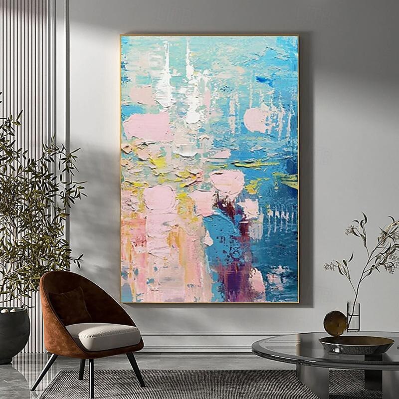 2025年 キャンバスに描かれた手作りのカラフルな抽象画、ピンクの絵