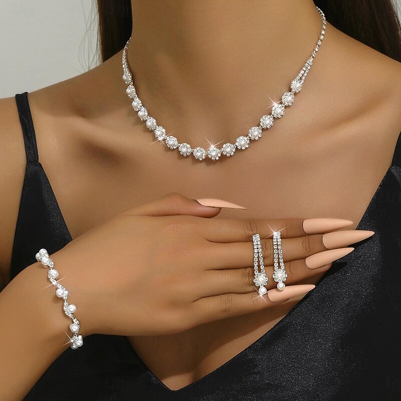 Ensemble Bijoux Perles Imitation Kucheed - Collier, Bracelet, Boucles D'Oreilles - Cadeau Élégant Pour Femme