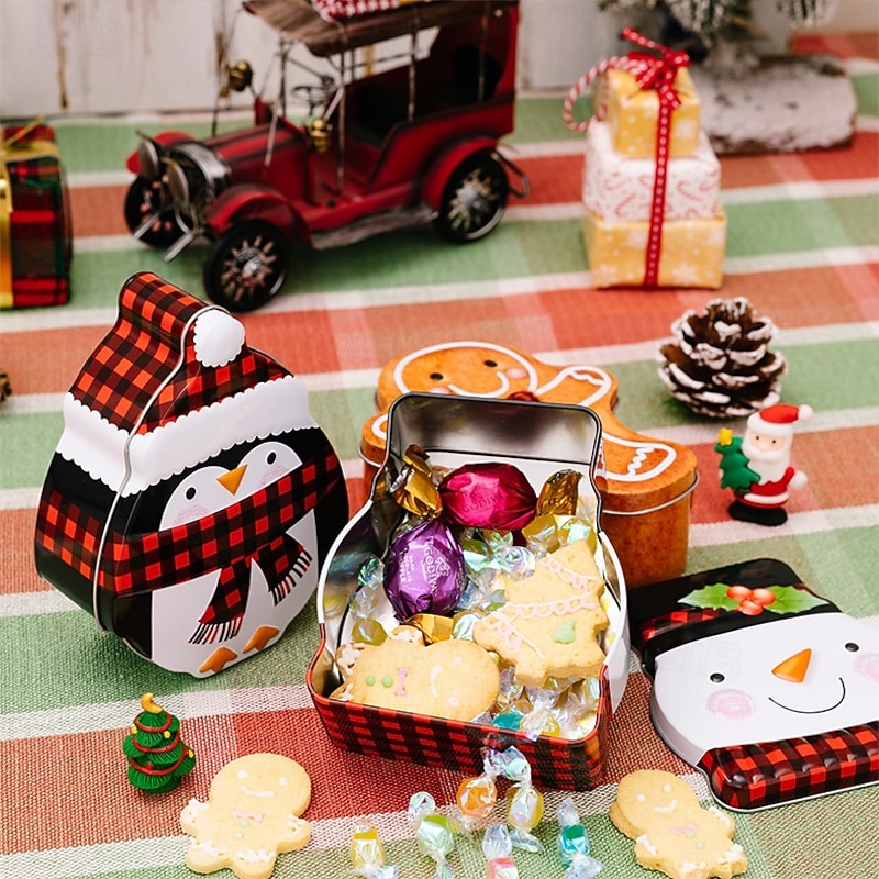 caixa de lata de natal, caixa de biscoitos de gengibre, porta
