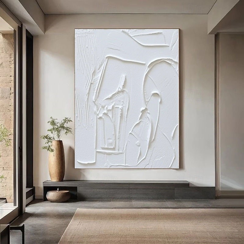 3Dテクスチャーアート 60×120cm 油絵風 ホワイト 2026年 3D ホワイト油絵、手描きの厚いテクスチャ油絵、キャンバスに