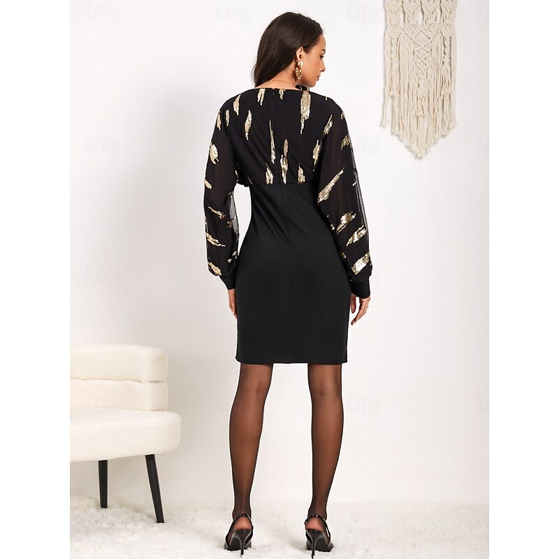 Gold Dress Women's Sequins Mesh Black Dress Mini Dress Abstract V Neck Long Sleeve Spring Fall Black 2026 - $41.99 Gold Dress Women's Sequins Mesh Black Dress Mini Dress Abstract V Neck Long Sleeve Spring Fall Black 2026 - $41.99